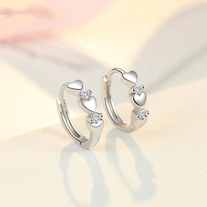 925 Silver Heart Zircon Small Earrings Women Wedding Party