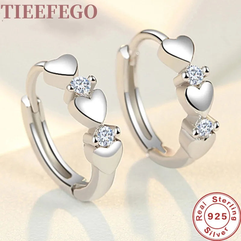 925 Silver Heart Zircon Small Earrings Women Wedding Party