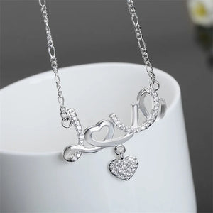 925 Silver Heart-Shaped LOVE Zircon Necklace