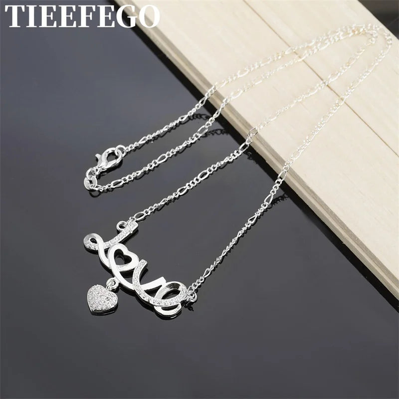 925 Silver Heart-Shaped LOVE Zircon Necklace