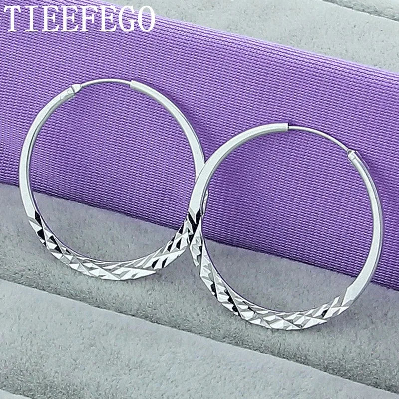 925 Sterling Silver High Hoop Earrings 5.0cm Circle Jewelry