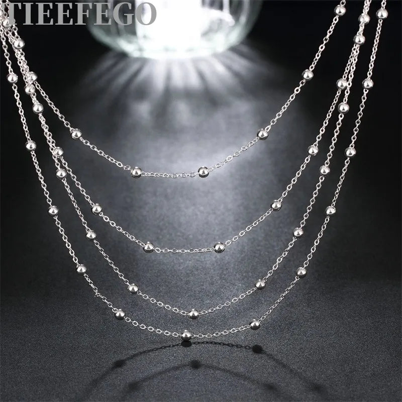 Women's 925 Silver Bead Chain Necklace Charm Jewelry