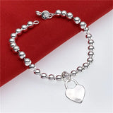 925 Silver Heart Lock Style 6MM Beads Chain Bracelet Women Top Gift