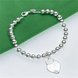 925 Silver Heart Lock Style 6MM Beads Chain Bracelet Women Top Gift