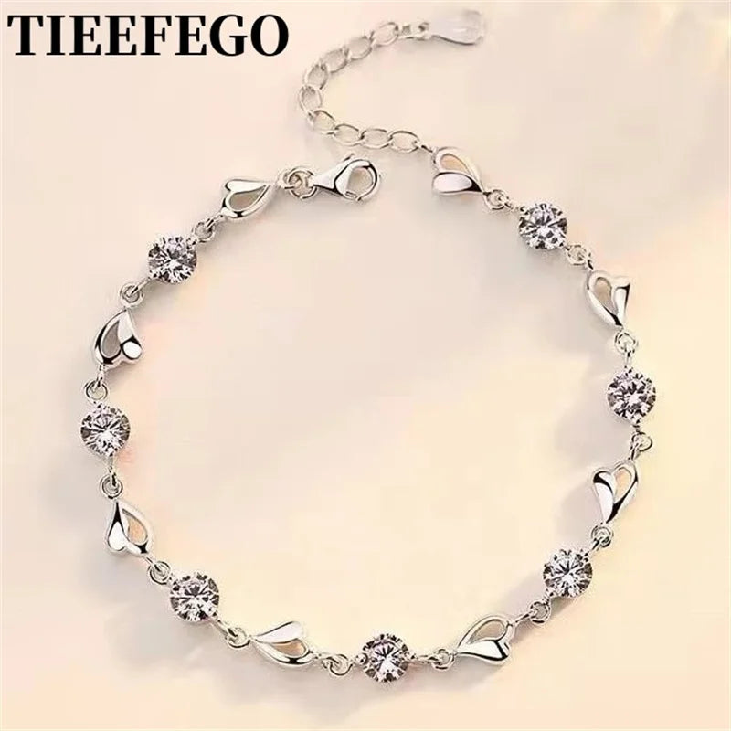 925 Silver Zircon Heart Bracelet for Women - Valentines Gift