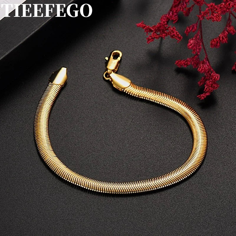 925 Silver Plated 18K 6MM Snake Bone Bracelet