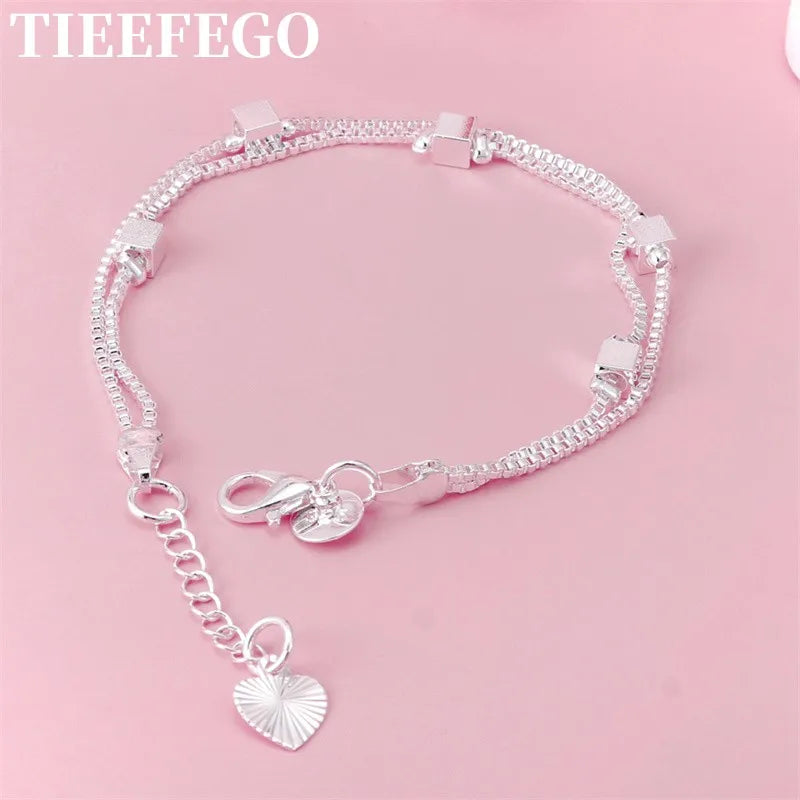 925 Silver Box Chain Bracelets for Women Jewelry