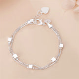 925 Silver Box Chain Bracelets for Women Jewelry