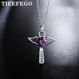 925 Silver Cross Violet Zircon Crystal Pendant Necklace Women Gift Jewelry