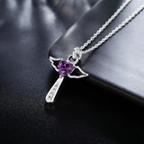 925 Silver Cross Violet Zircon Crystal Pendant Necklace Women Gift Jewelry