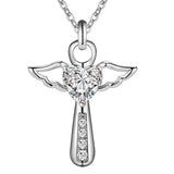 925 Silver Cross Violet Zircon Crystal Pendant Necklace Women Gift Jewelry