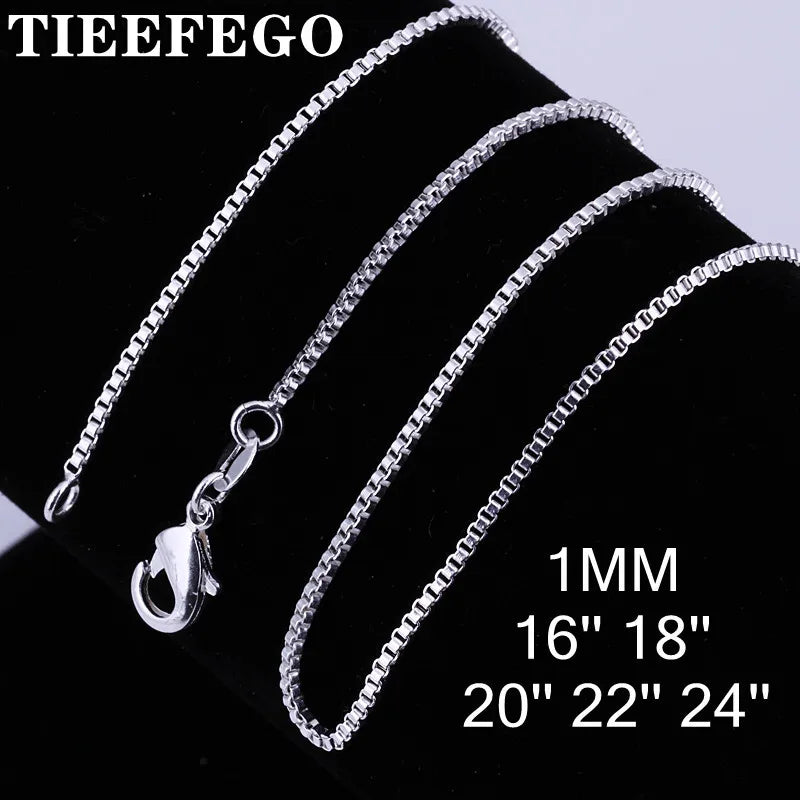 925 Silver 1mm 16/18/20/22/24 Box Necklace Chain Wedding Jewelry