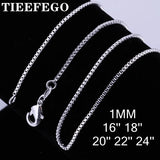 925 Silver 1mm 16/18/20/22/24 Box Necklace Chain Wedding Jewelry