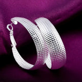 925 Silver High Hoop Vintage Mesh Women's Earrings Party Jewelry