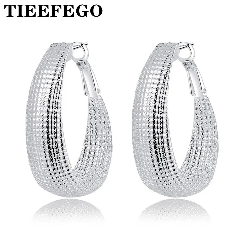 925 Silver High Hoop Vintage Mesh Women's Earrings Party Jewelry