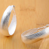 925 Silver High Hoop Vintage Mesh Women's Earrings Party Jewelry