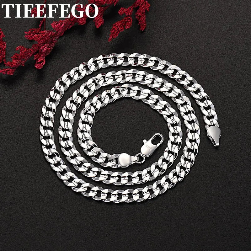 Men's 925 Sterling Silver 7mm Chain Necklace Wedding Jewelry