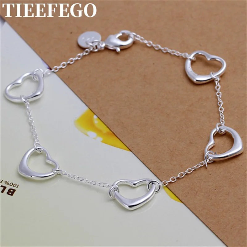 925 Silver Heart Hand Bracelet Women's Boutique Jewelry
