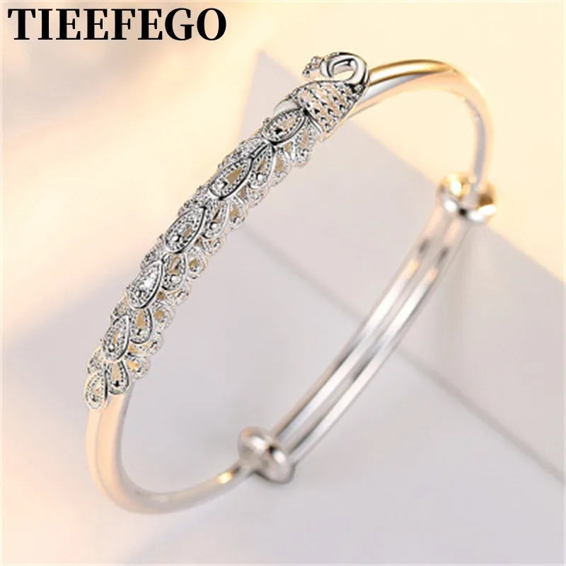 925 Silver Phoenix Bangles For Women Charm Bracelets Adjustable Jewelry