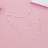 925 Silver Double Geometric Chain Necklaces for Women