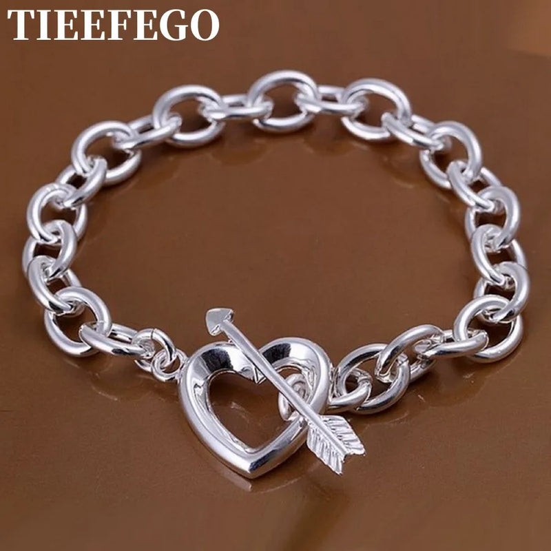 S925 Silver Hollow Heart Bracelet Chain Wedding