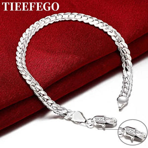 S925 Silver Bracelet 6mm Flat Chain Lobster Clasp Wedding Jewelry