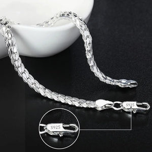 S925 Silver Bracelet 6mm Flat Chain Lobster Clasp Wedding Jewelry