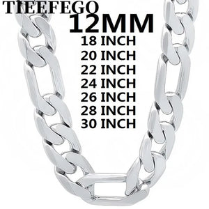 925 Silver Men's Necklace 12MM Cuban Chain 18-30 Inch