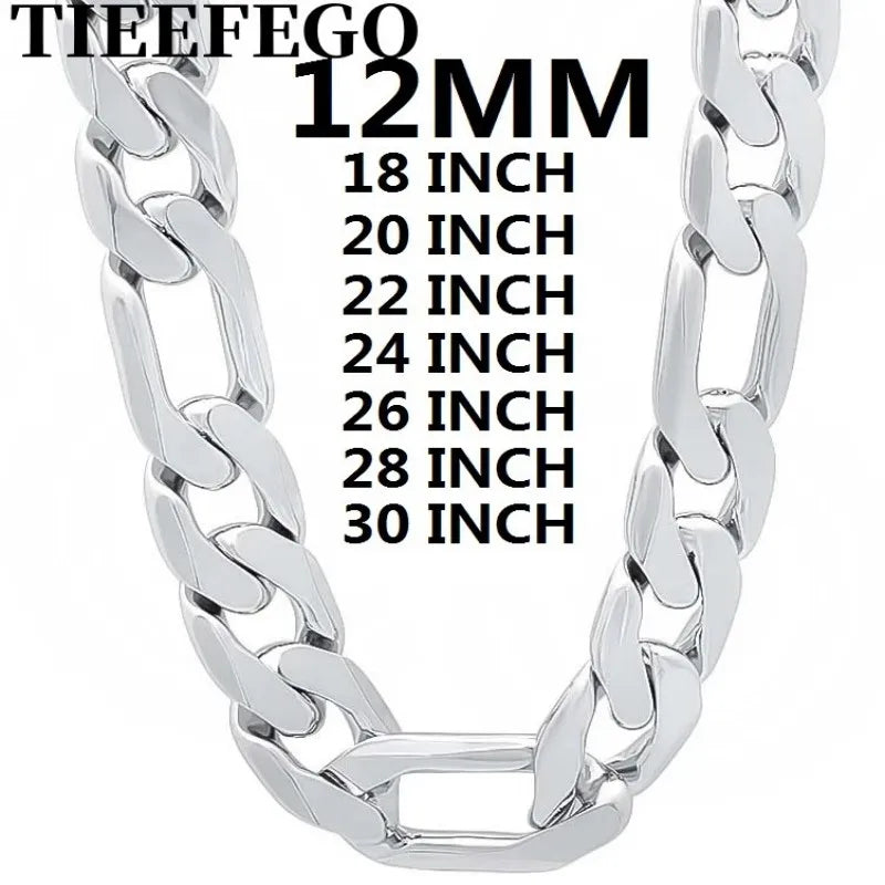 925 Silver Men's Necklace 12MM Cuban Chain 18-30 Inch