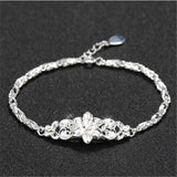 925 Silver Bracelet Vintage Flowers Chain Fine Jewelry Wedding Lady