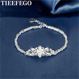 925 Silver Bracelet Vintage Flowers Chain Fine Jewelry Wedding Lady