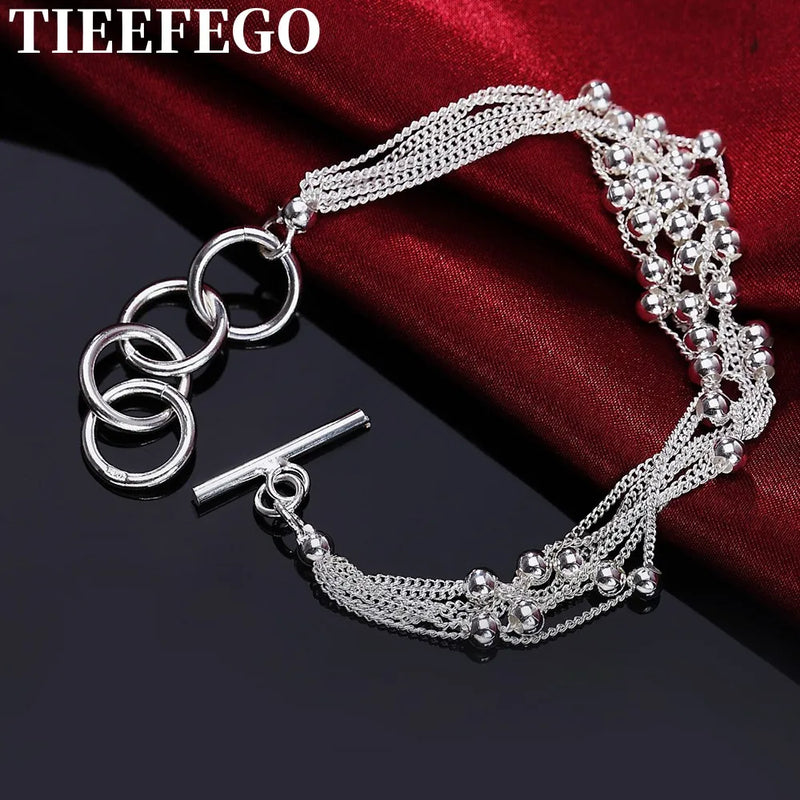925 Silver 8 Inch Bracelet Light Pearl Ring Buckle