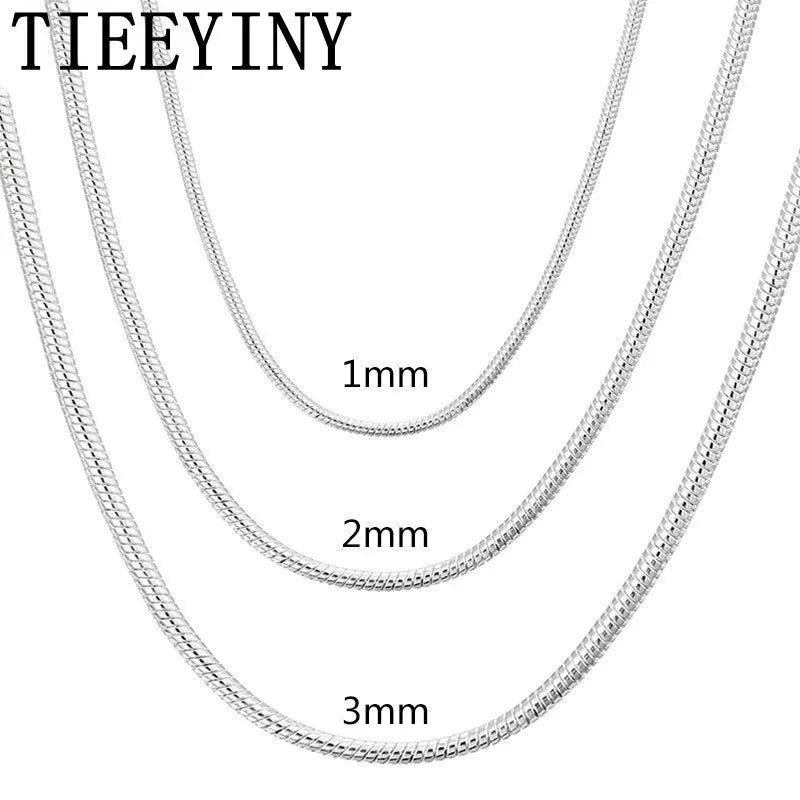 925 Silver Solid Snake Chain Necklace For Pendant 1MM/2MM/3MM