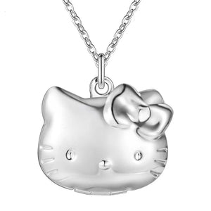 925 Silver Kitty Cat Pendant Necklace Women Wedding Jewelry