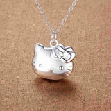 925 Silver Kitty Cat Pendant Necklace Women Wedding Jewelry