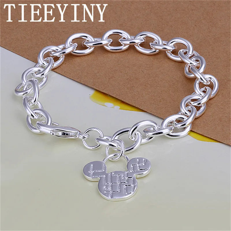 925 Silver Mickey Charm Bracelet Women Girl Gift