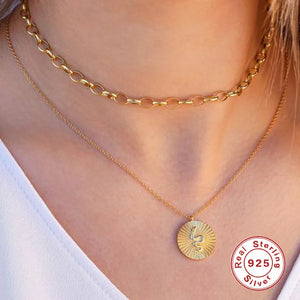 925 Sterling Silver Snake Sun Necklace Women's Collarbone Religious