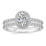 1.5CT CZ Bridal Rings Set 925 Silver Oval Cut Engagement Wedding Band