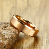 18K Rose Plated Tungsten Ring 4/6mm Brushed Wedding Band
