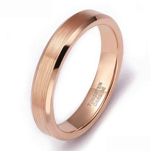 18K Rose Plated Tungsten Ring 4/6mm Brushed Wedding Band