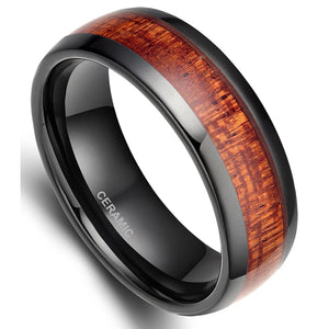 8MM Red Wood Grain Inlay Ceramic Ring Men Wedding Band