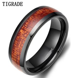 8MM Red Wood Grain Inlay Ceramic Ring Men Wedding Band
