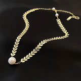 Chic Hip-hop Pearl Leaf Necklace for Women