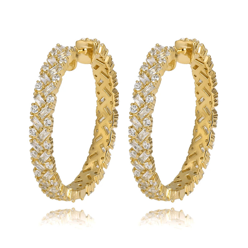 Crystal Medium Hoop Earrings for Women Cubic Zircon Ear Piercing Party Jewelry