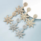 TKJ Studded Rhinestone Flower Earrings Street Ear Jewelry