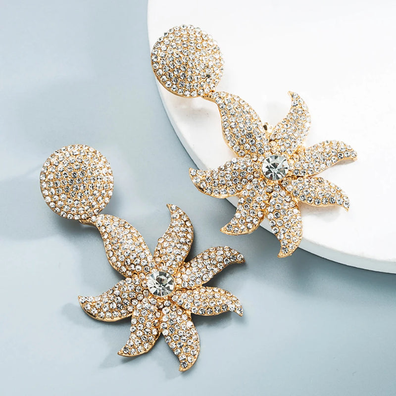 TKJ Studded Rhinestone Flower Earrings Street Ear Jewelry
