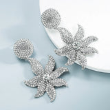 TKJ Studded Rhinestone Flower Earrings Street Ear Jewelry