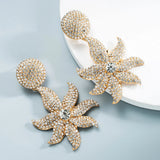 TKJ Studded Rhinestone Flower Earrings Street Ear Jewelry