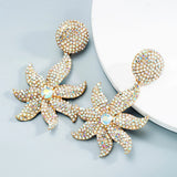 TKJ Studded Rhinestone Flower Earrings Street Ear Jewelry