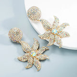 TKJ Studded Rhinestone Flower Earrings Street Ear Jewelry